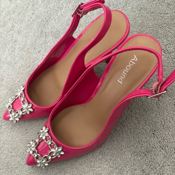 Abound Shoes - Abound Hot Pink Jeweled Pointed Toe Slingback Heels